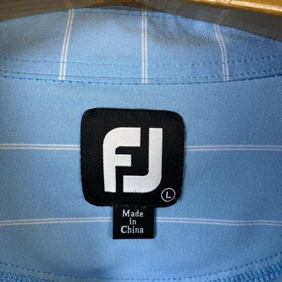 Footjoy Polo Shirt Mens Size L Blue Striped Golf Athletic Fit Foot Joy Stretch - Picture 2 of 11
